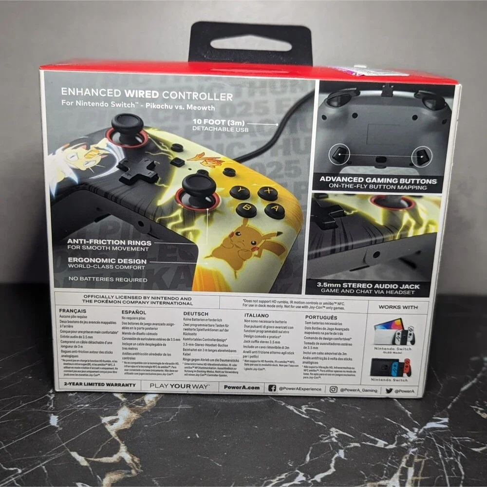 NEW Pokémon: Pikachu vs. Meowth PowerA Enhanced Wired Controller Nintendo Switch